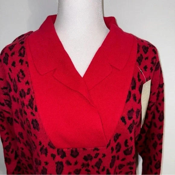NWT Anne Klein knit wear wool Red Leopard Sweater size medium - Picture 10 of 10